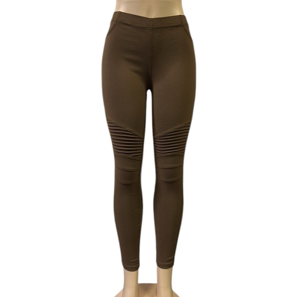 Brown Cotton Blend Moto Pull On Leggings with Pockets Pants Womens Small Medium